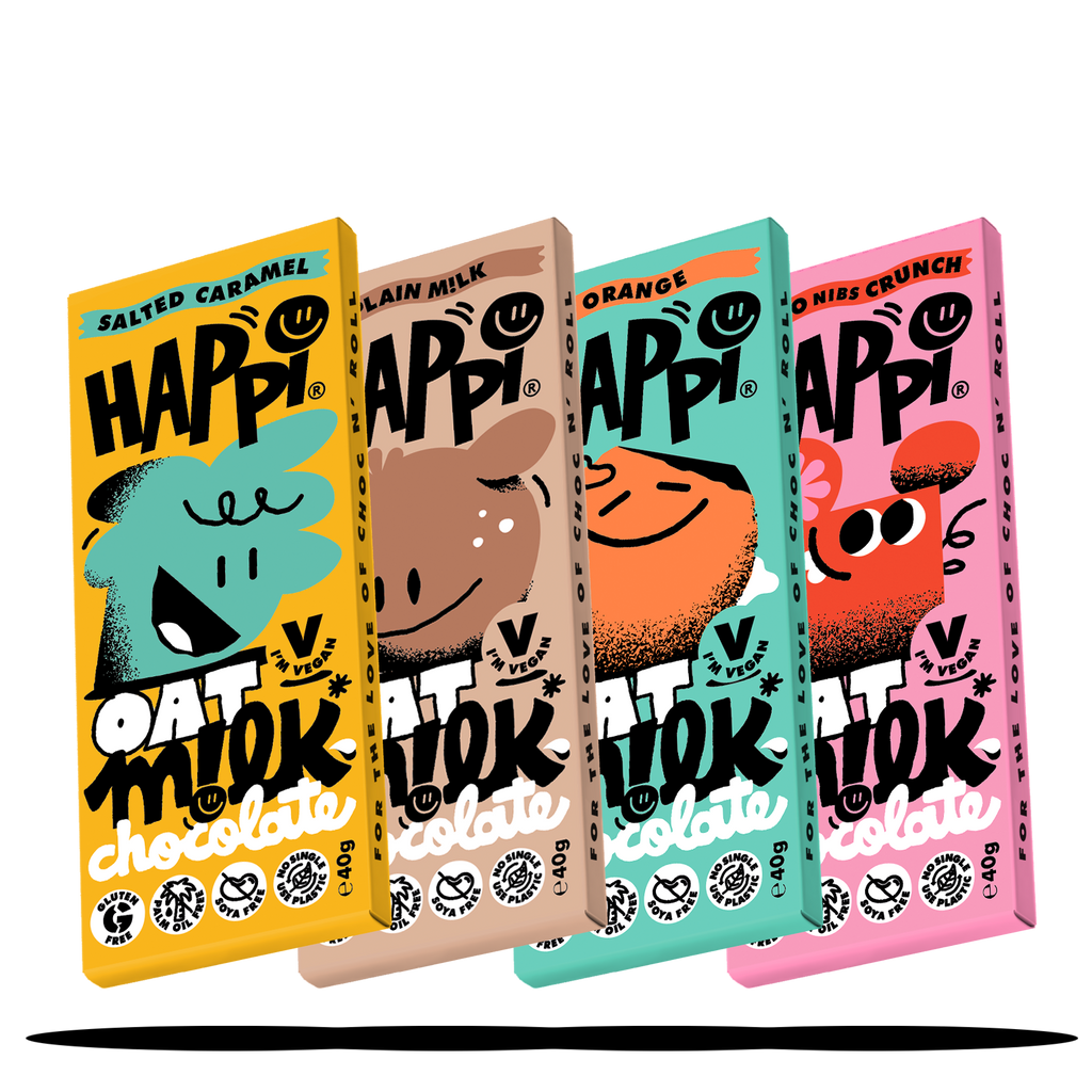 4 Vegan Friendly Chocolate Bars from Happi's 40gram Family Bundle