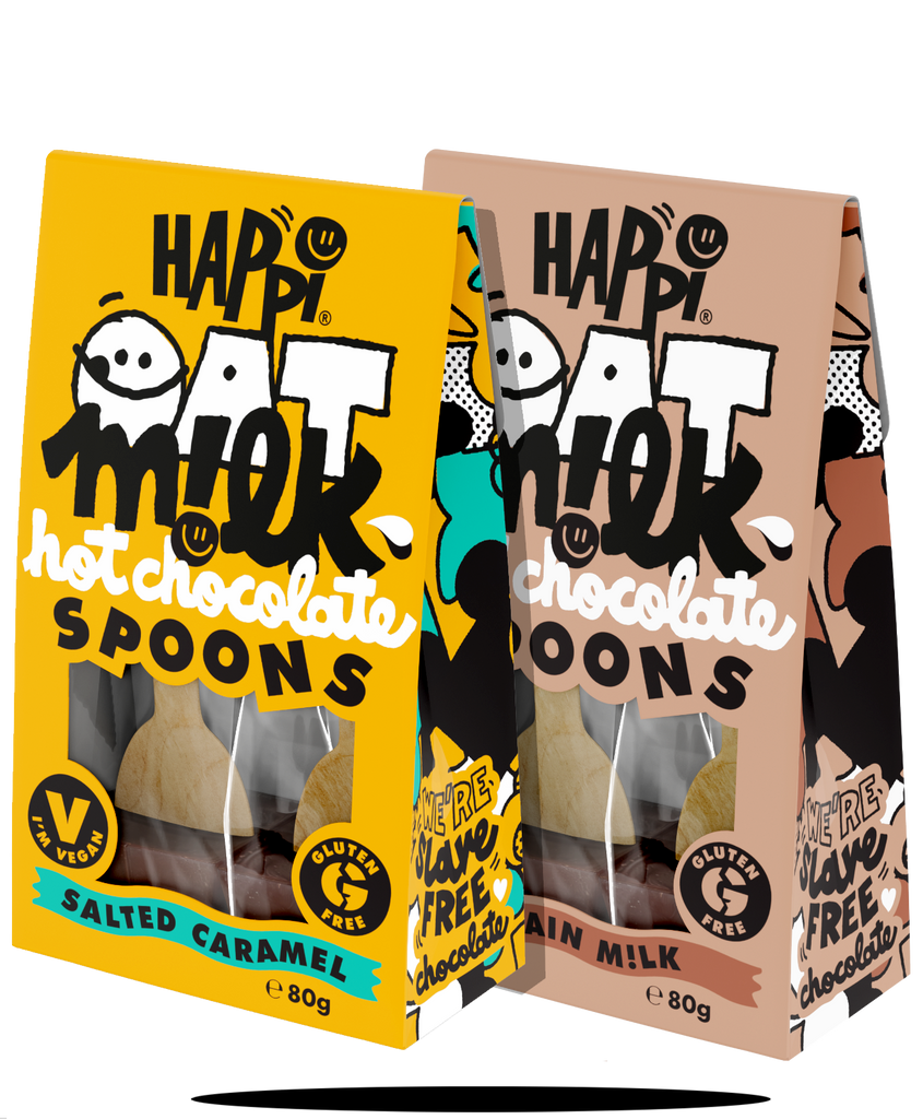 Twin plant-based hot chocolate spoons in packaging