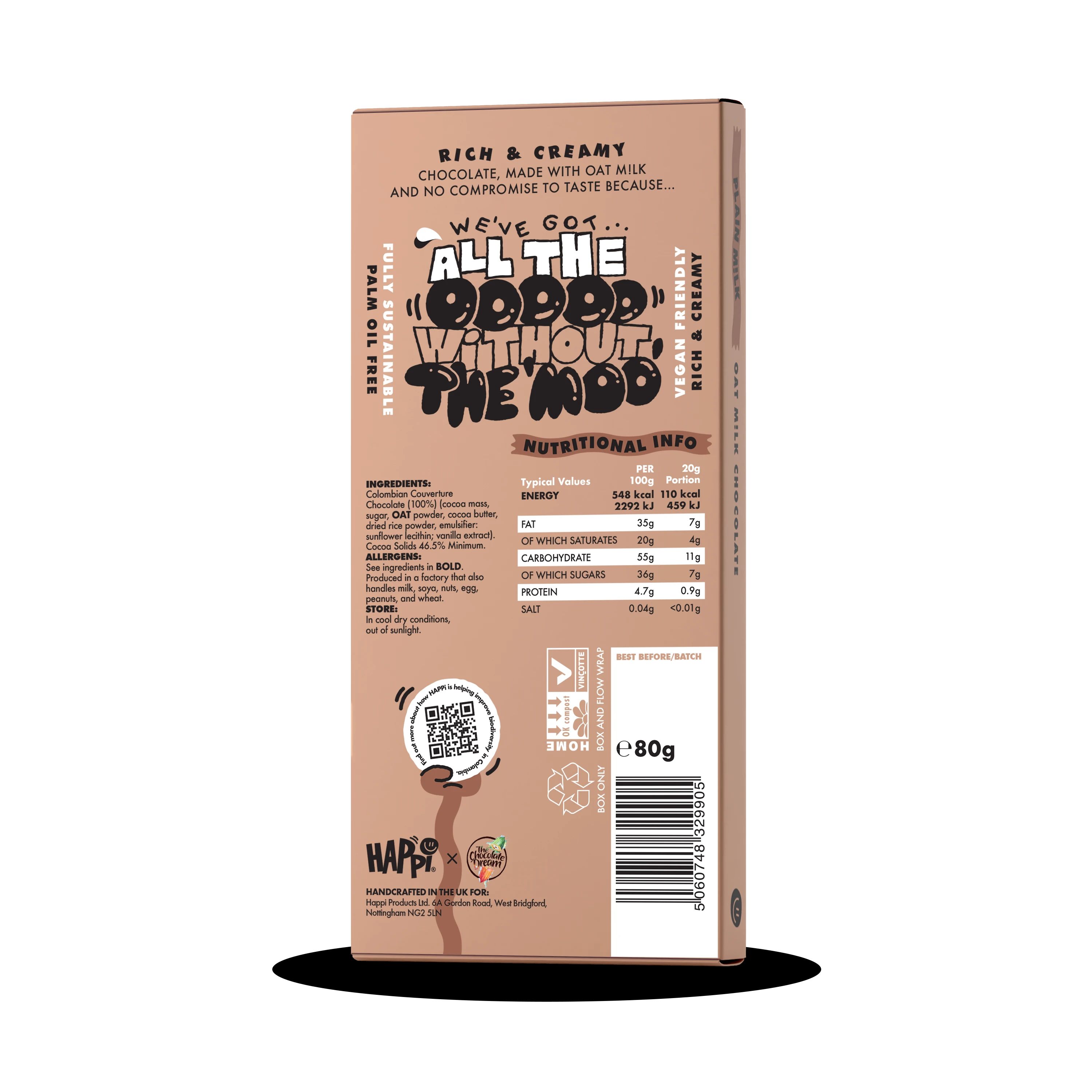 HAPPY WAVE ハッピーウェーブ ココア味 11包 Vegan Friendly Plain Oat M!lk Chocolate Bar 4 x 80g - Happi Choc